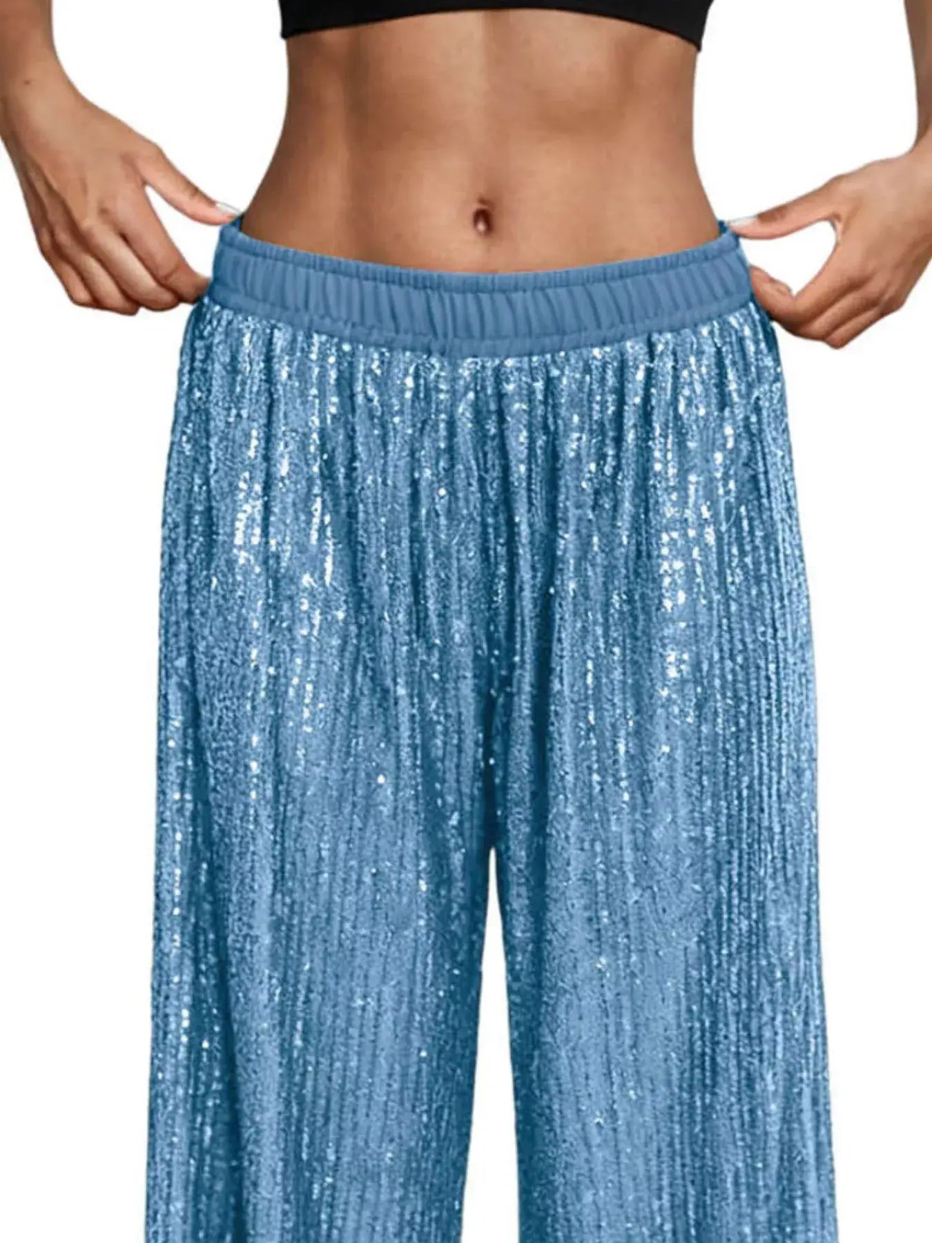 Sequin Wide-Leg Pants - Trendsi - Flyclothing LLC