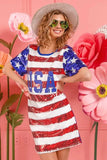 BiBi American Flag Theme Usa Print Sequin Dress - Trendsi - Flyclothing LLC