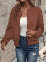 Texture Zip-Up Bomber Jacket - Trendsi - Flyclothing LLC