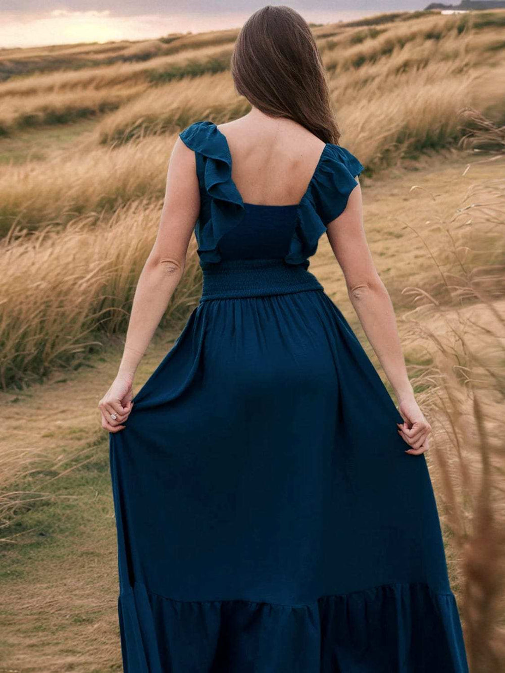 Ruffled Smocked Square Neck Maxi Dress - Trendsi - Flyclothing LLC