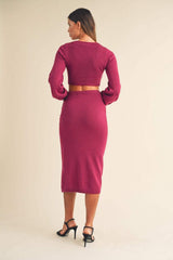 MABLE Front Twisted Knit Top and Midi Skirt Set - Trendsi - Flyclothing LLC