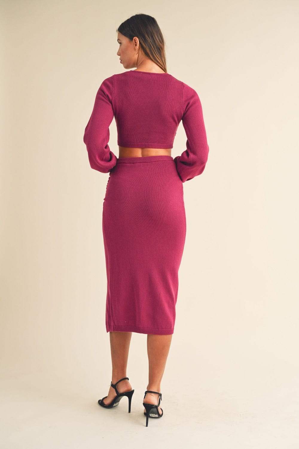 MABLE Front Twisted Knit Top and Midi Skirt Set - Trendsi - Flyclothing LLC
