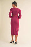 MABLE Front Twisted Knit Top and Midi Skirt Set - Trendsi - Flyclothing LLC