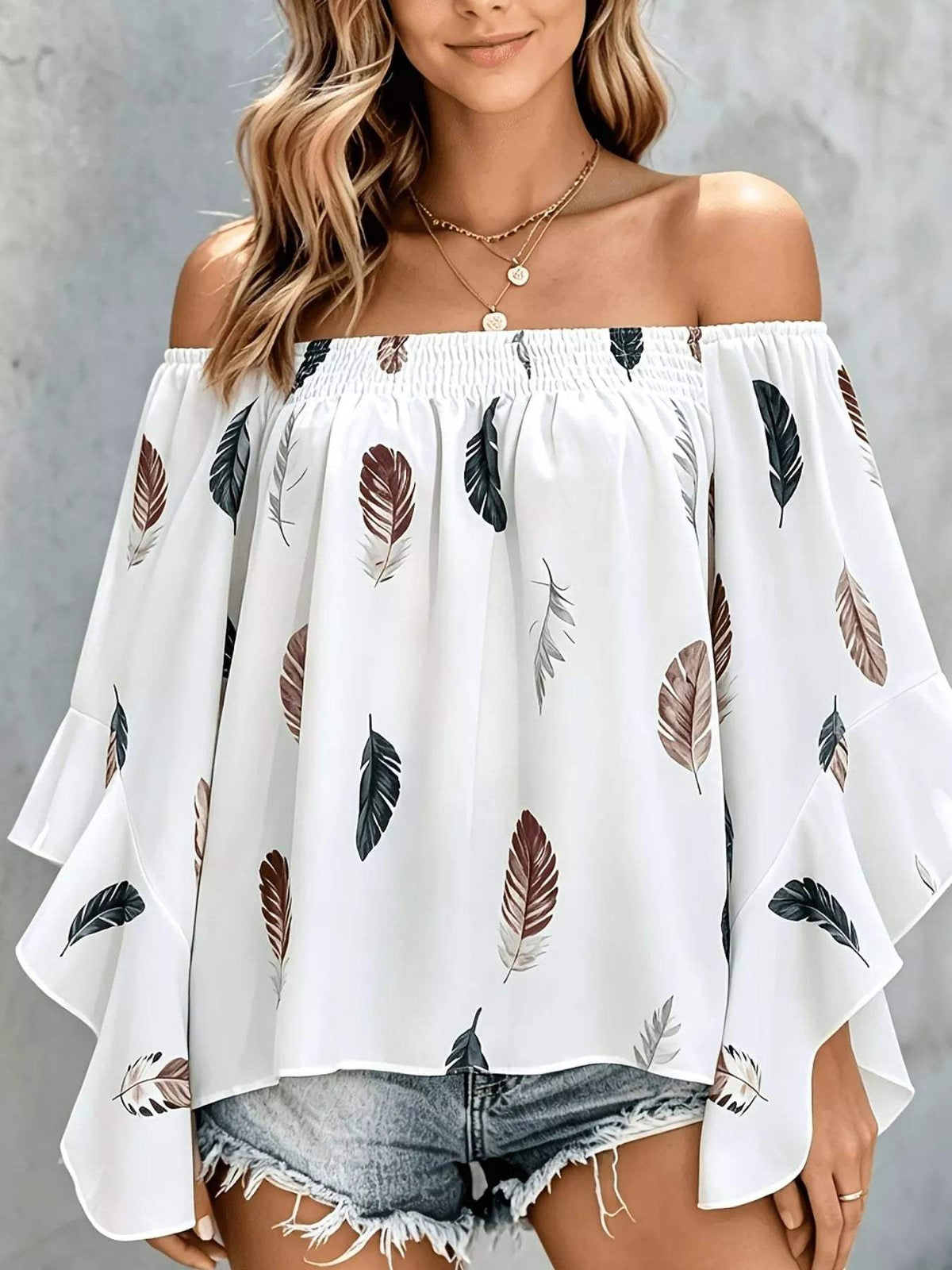 Printed Off Shoulder Blouse - Trendsi - Flyclothing LLC