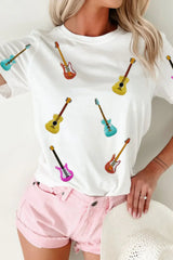 Guitar Crew Neck Short Sleeve T-Shirt - Trendsi - Flyclothing LLC