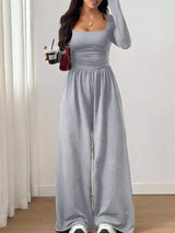 Ruched Square Neck Wide-Leg Jumpsuit - Trendsi - Flyclothing LLC