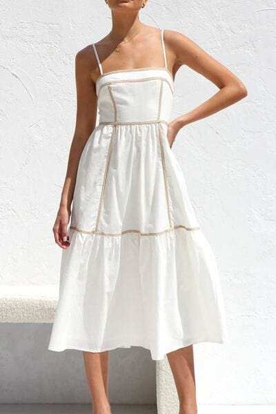 Contrast Trim Square Neck Midi Cami Dress - Trendsi - Flyclothing LLC