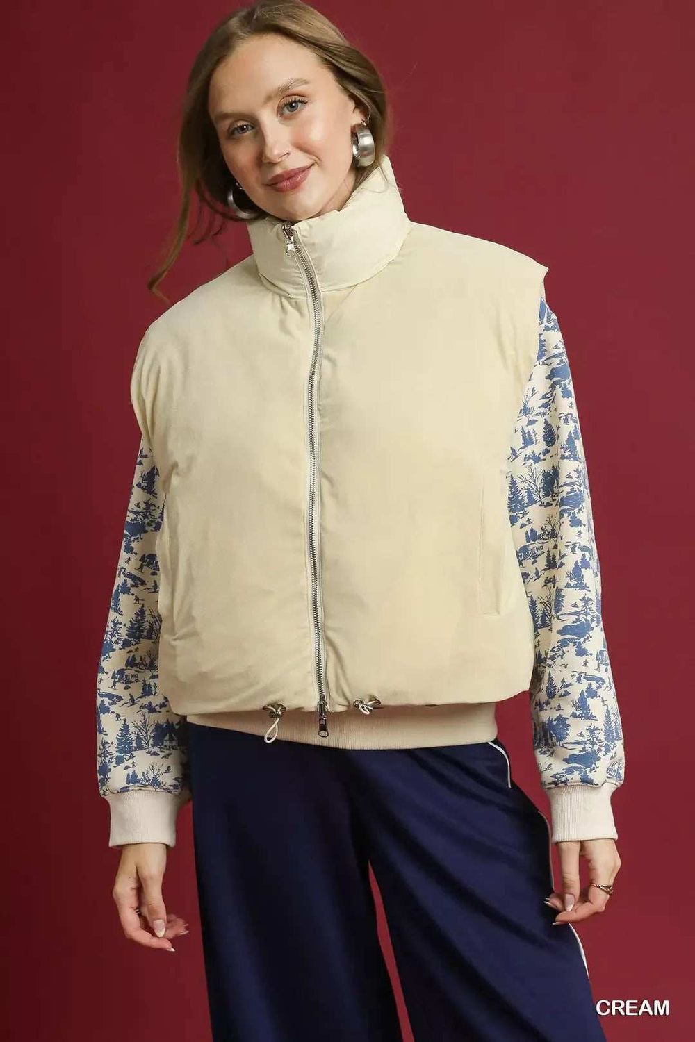 Umgee High Neck Puffer Vest with Zip Front - Trendsi - Flyclothing LLC