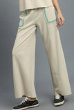 Umgee Drawstring Wide Leg Pants with Scallop Trim Detail - Trendsi