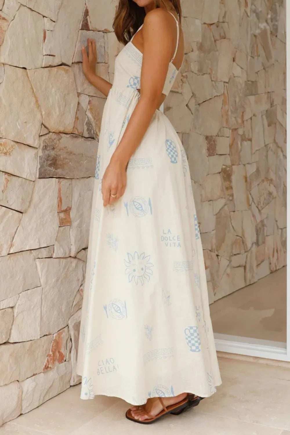 Cutout Back Printed Square Neck Maxi Cami Dress - Trendsi - Flyclothing LLC