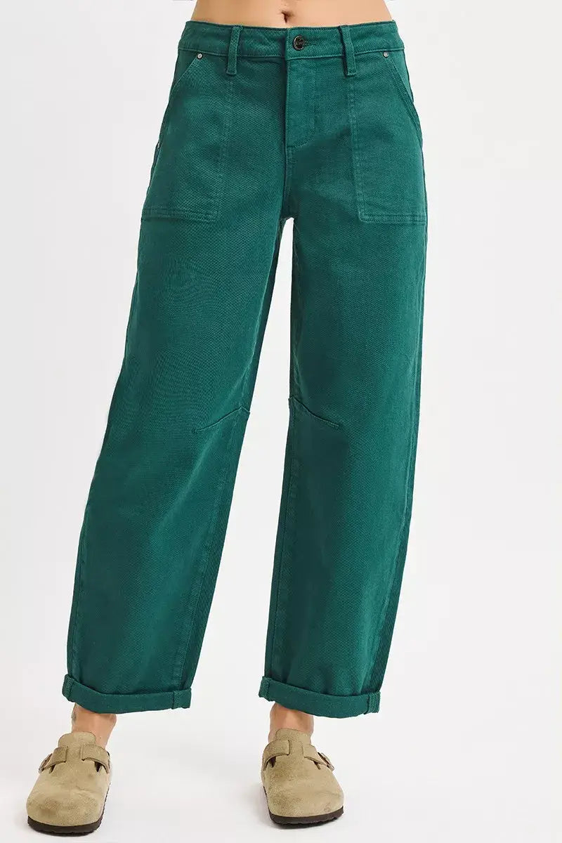 RISEN High Rise Ankle Cuffed Barrel Pants - Trendsi - Flyclothing LLC