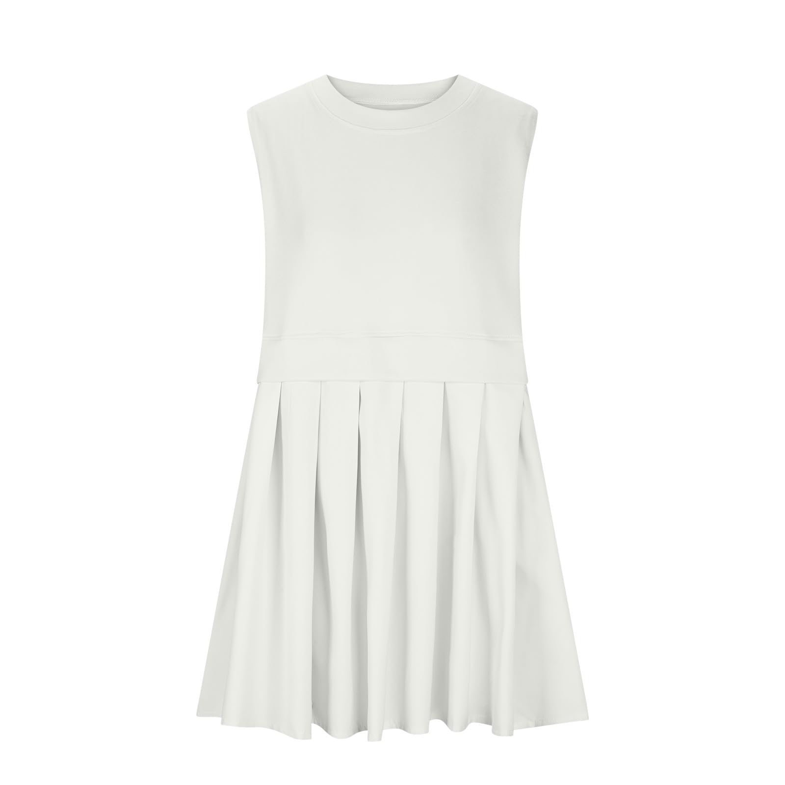 Pleated Round Neck Sleeveless Mini Dress - Trendsi