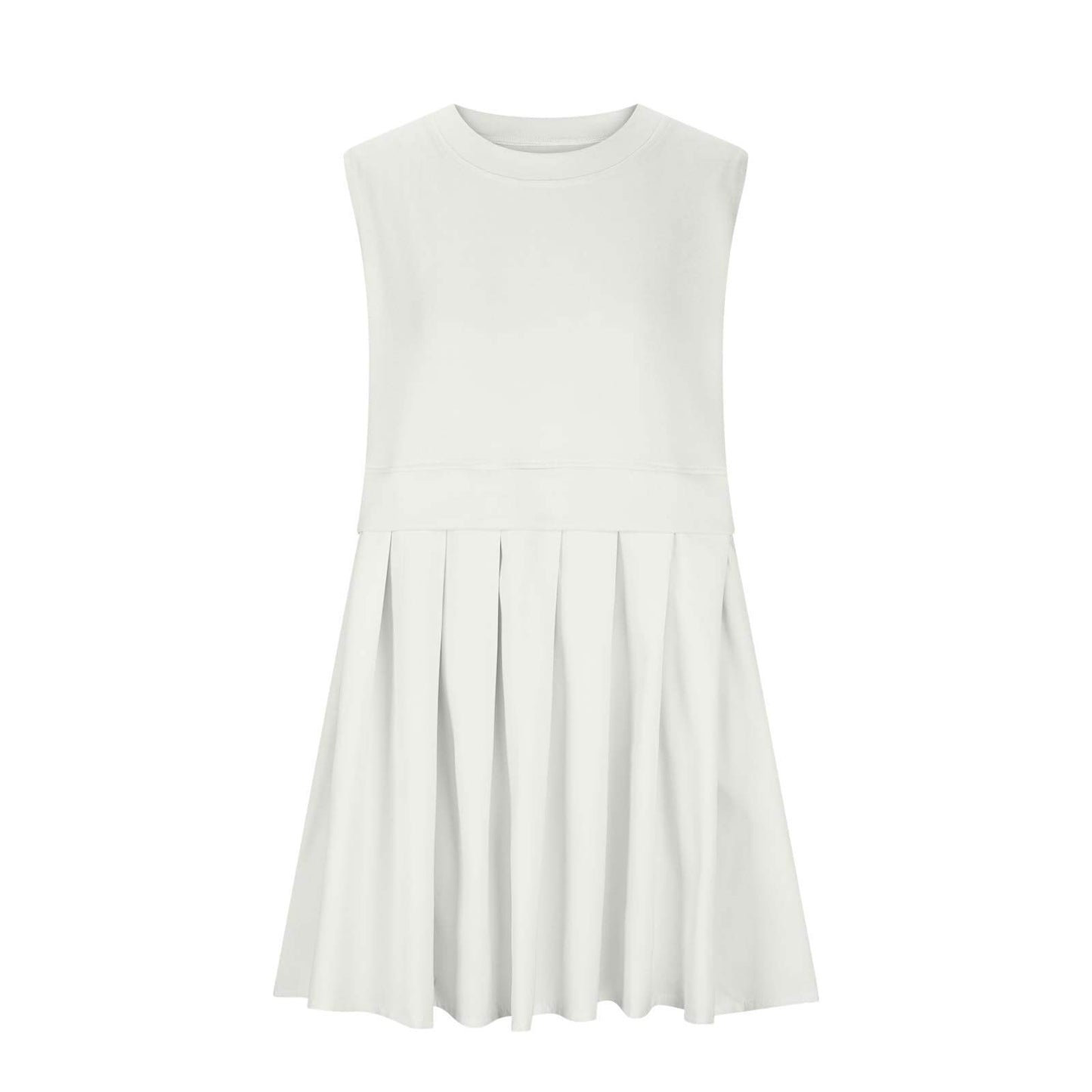 Pleated Round Neck Sleeveless Mini Dress - Trendsi - Flyclothing LLC