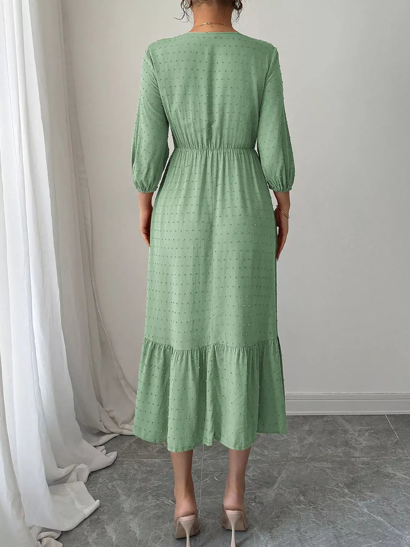 Swiss Dot Ruffle Hem Midi Dress - Trendsi - Flyclothing LLC