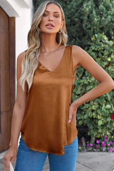 Solid V-Neck Wide Strap Tank - Trendsi - Flyclothing LLC