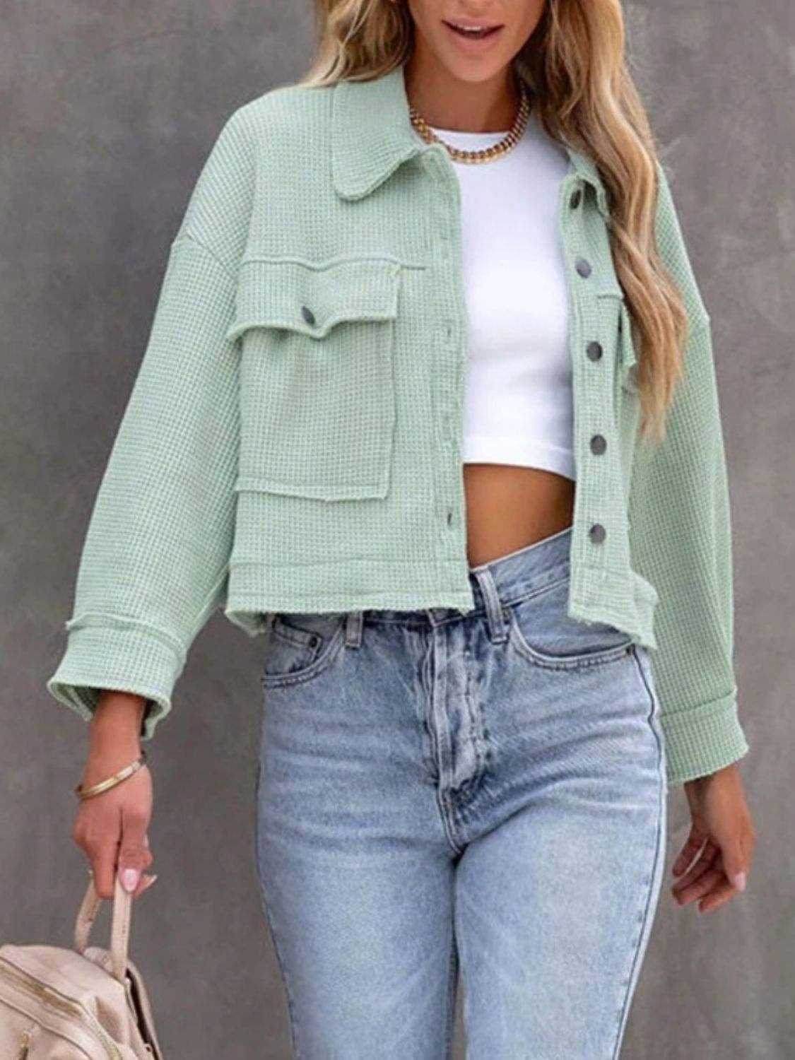 Button Up Long Sleeve Jacket - Trendsi - Flyclothing LLC