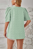 Swiss Dot Round Neck Short Sleeve Blouse - Trendsi - Flyclothing LLC