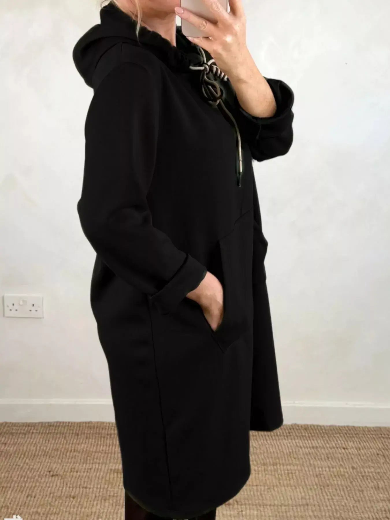 Full Size Casual Drawstring Hooded Sweatshirt Dress Plus Size - Trendsi - Flyclothing LLC