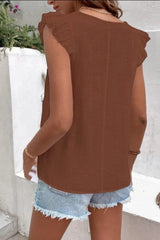 Full Size Ruffled V-Neck Cap Sleeve Blouse - Trendsi