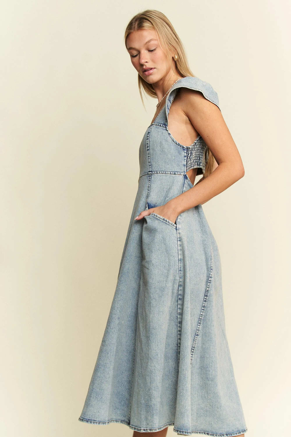 Jade By Jane Full Size Ruffled Denim Midi Dress Plus Size - Trendsi - Flyclothing LLC