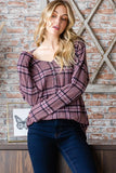 Heimish Full Size Plaid V-Neck Long Sleeve Top - Trendsi