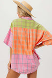 BiBi Plaid Collared Neck Half Sleeve Shirt - Trendsi - Flyclothing LLC