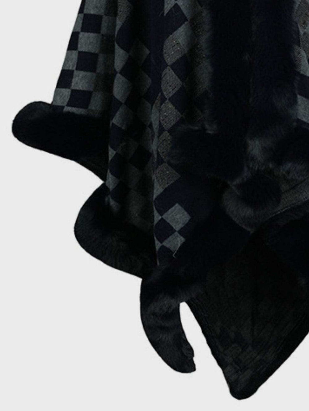 Fuzzy Checkered Long Sleeve Poncho - Trendsi - Flyclothing LLC