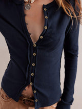 Ribbed Round Neck Long Sleeve Top - Trendsi - Flyclothing LLC
