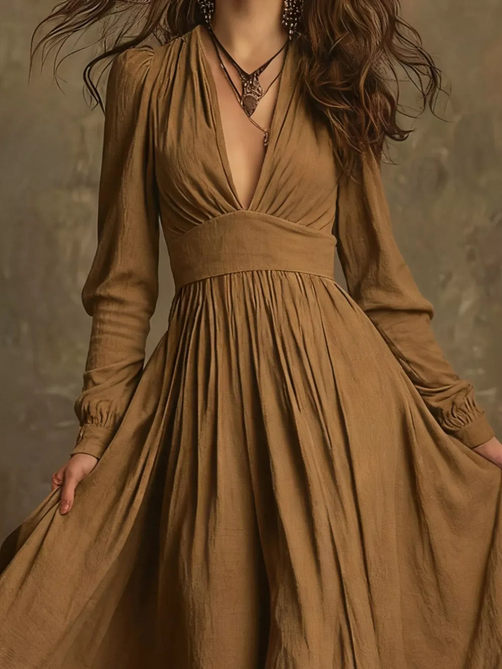 V-Neck Long Sleeve Ruffle Hem Dress - Trendsi - Flyclothing LLC