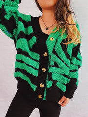 Contrast Button Up Long Sleeve Cardigan - Trendsi