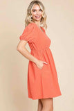 Culture Code Textured Square Neck Short Sleeve Dress - Trendsi - Flyclothing LLC