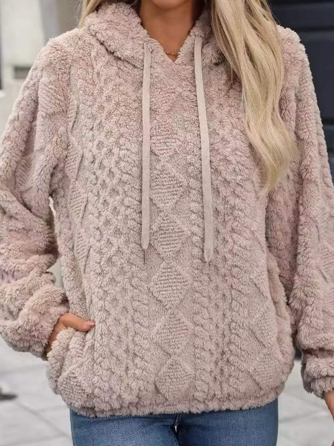 Drawstring Long Sleeve Plush Hoodie - Trendsi - Flyclothing LLC