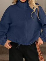 Textured Zip-Up Drawstring Hem Jacket - Trendsi - Flyclothing LLC