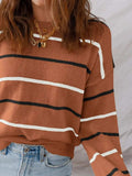 Striped Round Neck Drop Shoulder Sweater - Trendsi - Flyclothing LLC