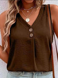 Full Size Decorative Button V-Neck Tank - Trendsi - Flyclothing LLC