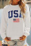 US Flag Corded Long Sleeve Sweatshirt - Trendsi