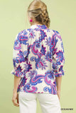 Umgee Paisley Print Button Front Blouse with Scallop Trim Detail - Trendsi - Flyclothing LLC