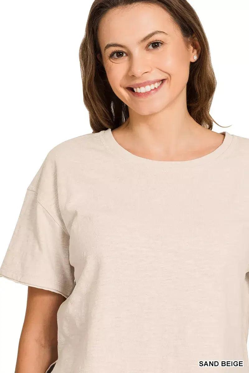 Zenana Cotton Slub Short Sleeve Tee - Trendsi - Flyclothing LLC