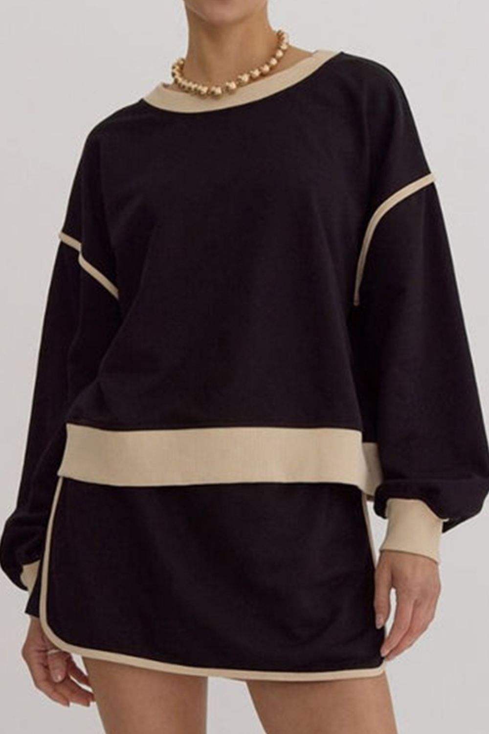 Contrast Trim Round Neck Top and Skort Set - Trendsi - Flyclothing LLC