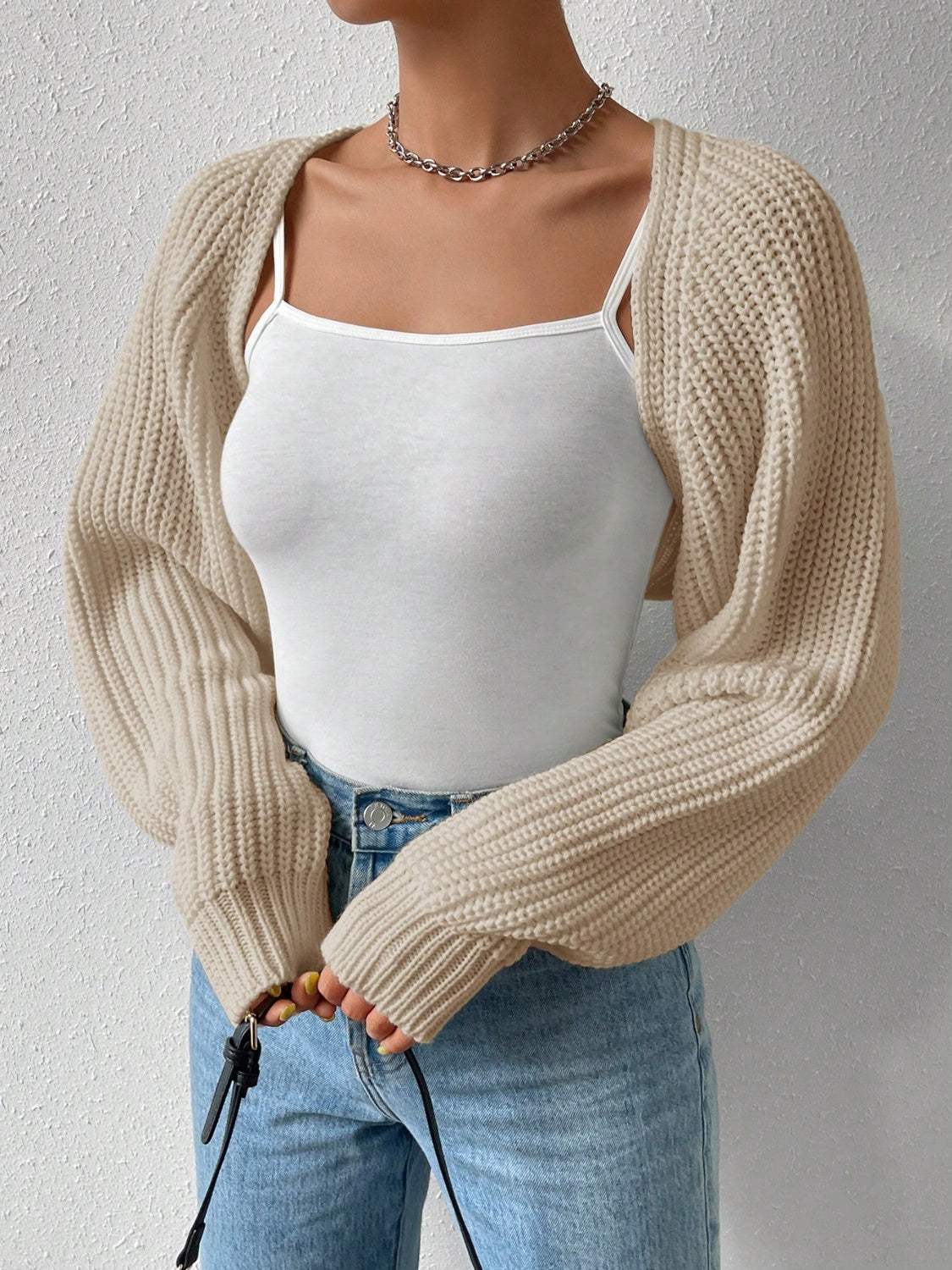 Honey Open Front Long Sleeve Cropped Cardigan - Trendsi - Flyclothing LLC