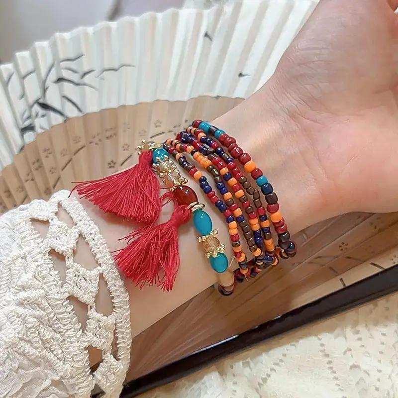 Tassel Rice Bead Bracelet - Trendsi - Flyclothing LLC