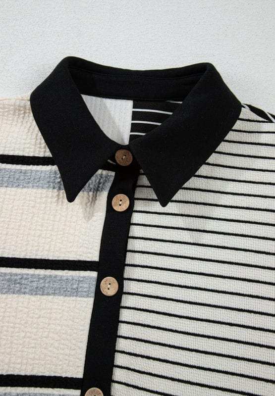 Striped Patchwork Long Sleeve Mini Dress - Trendsi - Flyclothing LLC