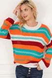 Contrast Striped Round Neck Long Sleeve Sweater - Trendsi - Flyclothing LLC