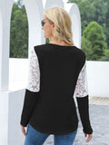 Waffle-Knit Lace Round Neck Long Sleeve T-Shirt - Trendsi