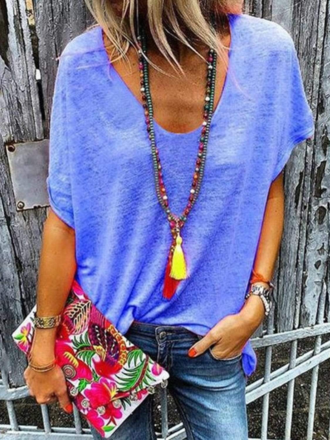 Full Size Scoop Neck Short Sleeve T-Shirt - Trendsi - Flyclothing LLC