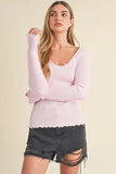 Aemi + Co Lettuce Hem Scoop Neck Long Sleeve Knit Top - Trendsi