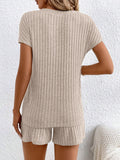 Ribbed V-Neck Top and Shorts Set - Trendsi