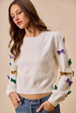 SO ME Mardi Gras Glitter Bow Ribbon Sweater Knit Top - Trendsi - Flyclothing LLC