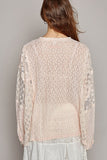 POL Round Neck Long Sleeve Raw Edge Lace Top - Trendsi