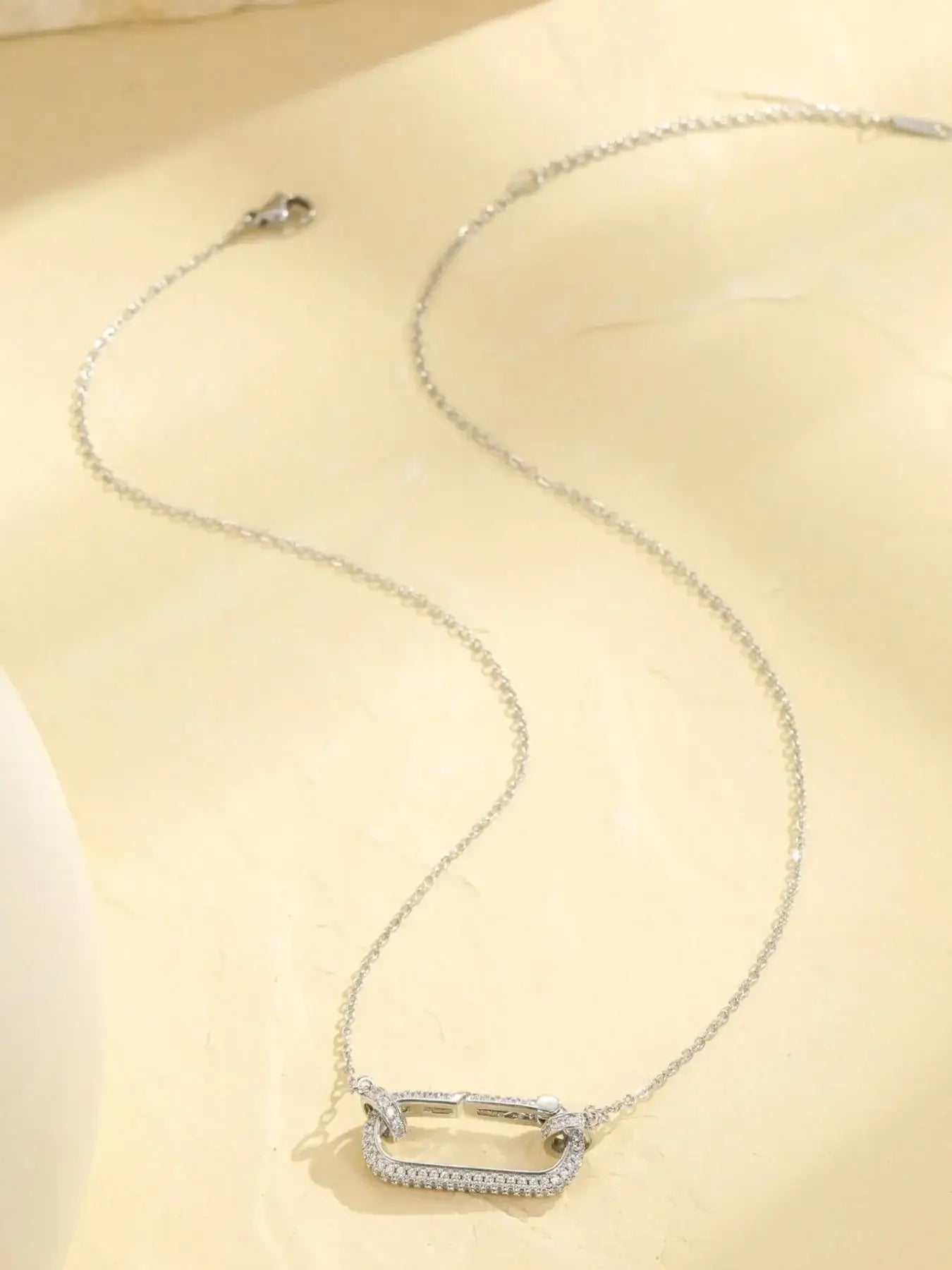 Stainless Steel Zircon Rectangle Pendant Necklace - Trendsi - Flyclothing LLC